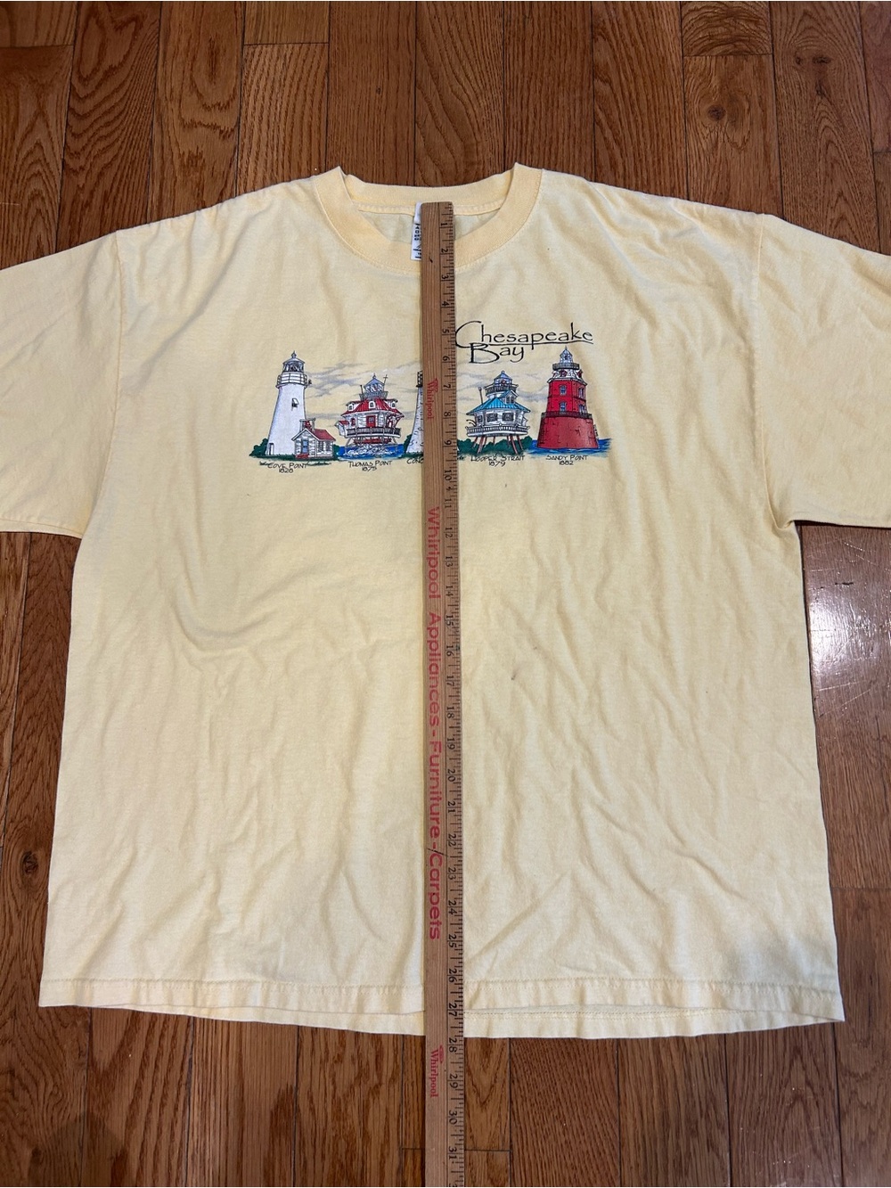 Chesapeake Bay Lighthouses T-Shirt Mens XL Yellow 100% Cotton Graphic Tee - Picture 9 of 11